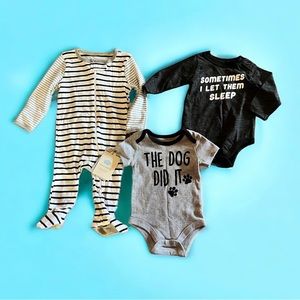 3-6 month Baby Clothes Bundle- Cloud Island Footie pajamas,  Onesies